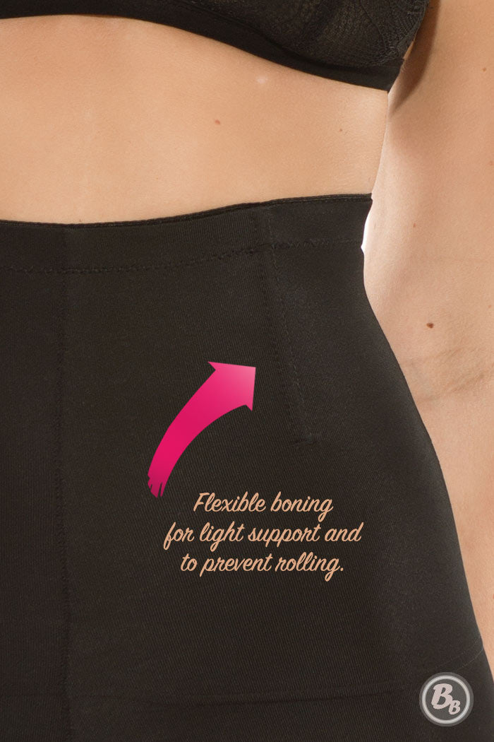 Close-up of Behind the Seams Highrise Padded Boxer Panty highlighting flexible boning for support.