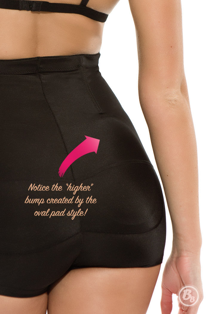 Behind the Seams Highrise Padded Boxer Panty showing the higher bump created by oval butt pads.