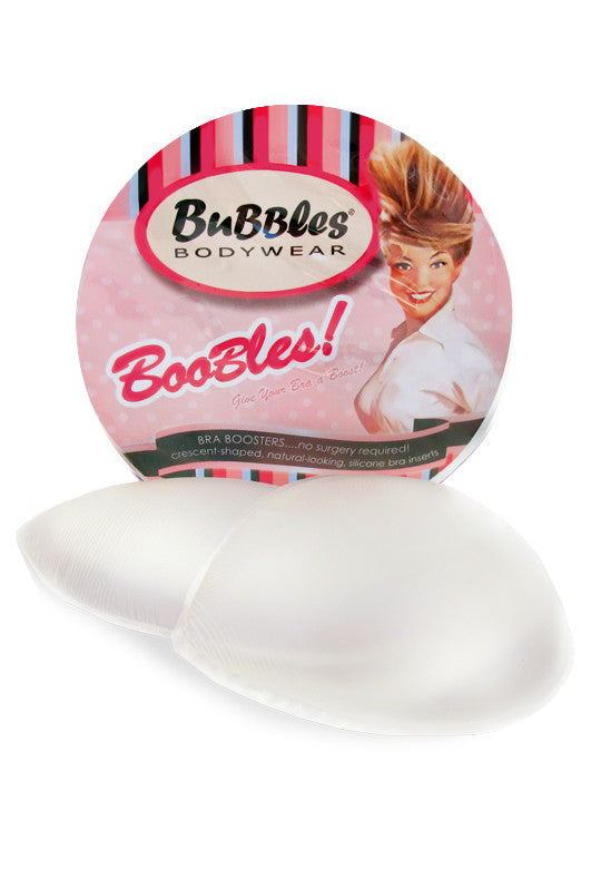 Boobles - Crescent-shaped Clear Silicone Push-up Pads for realistic enhancement and comfort, ideal for bras and swimsuits.