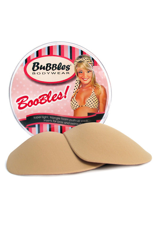 Boobles - Foam Triangle Push-up Bra Pads in packaging with foam inserts, ideal for adding curves to bras and swimsuits.