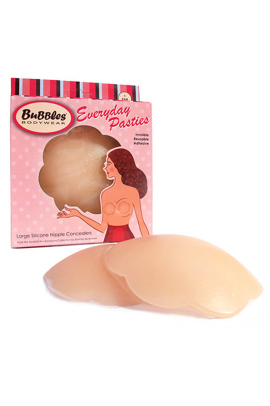 Boobles - Large Adhesive Silicone Nipple Covers in packaging with nipple covers displayed.