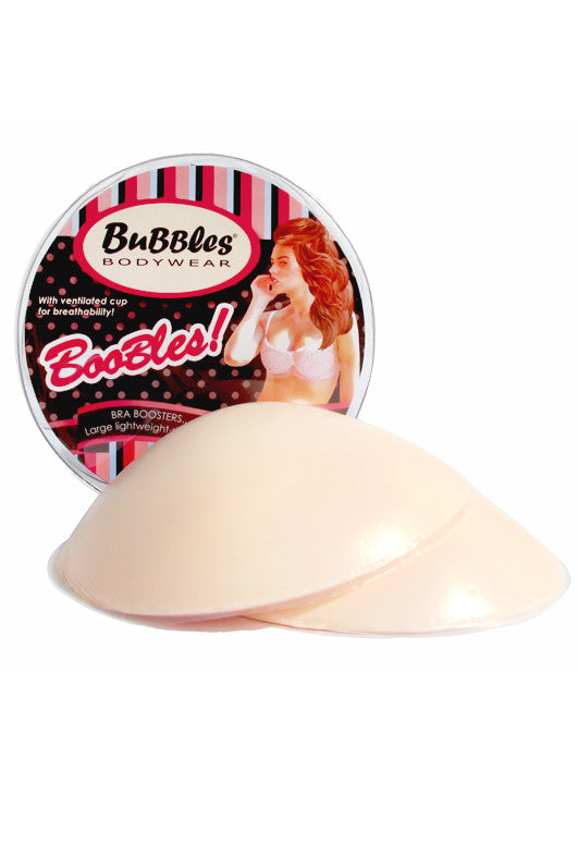 Boobles - Ventilated Large Lightweight Silicone Bra Pads in packaging with silicone pads for a comfy cleavage boost.