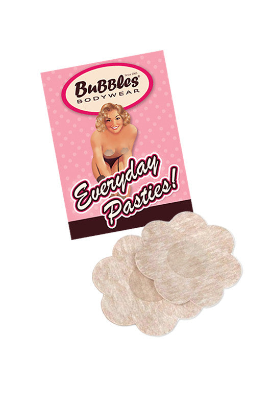 Boobles - Everyday Pasties Nipple Petals (Final Sale) pack with four skin-toned nipple petals on a pink background.