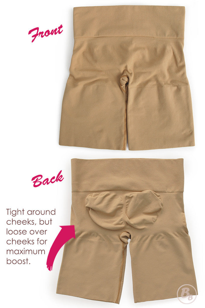 Bunhuggers Seamless Booty-Lift Girlshort showcasing front and back views for seamless butt lifting shorts.