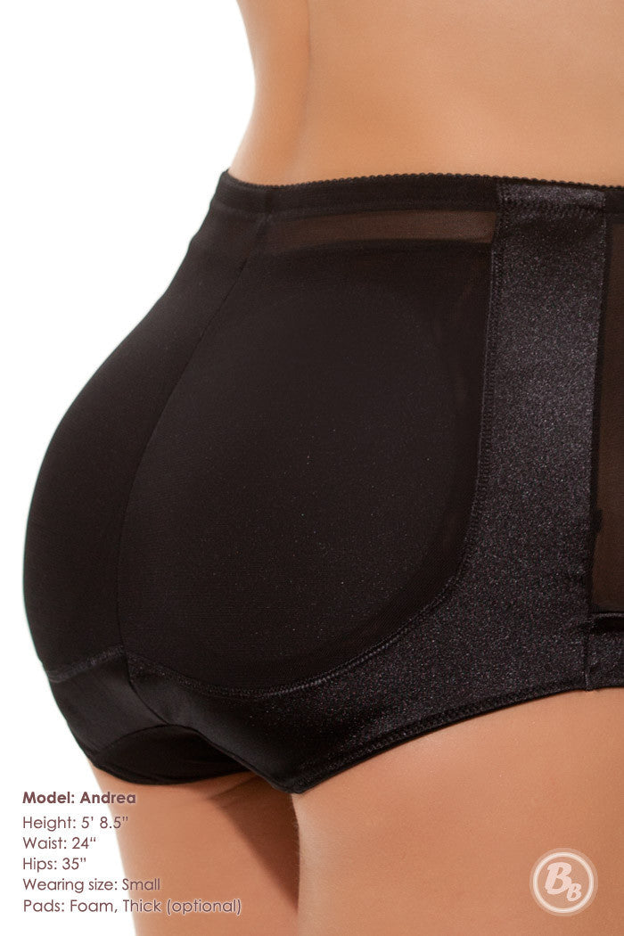 Retro Satin Padded Hipster Brief showcasing smooth satin fabric and removable butt pads for enhanced shape.