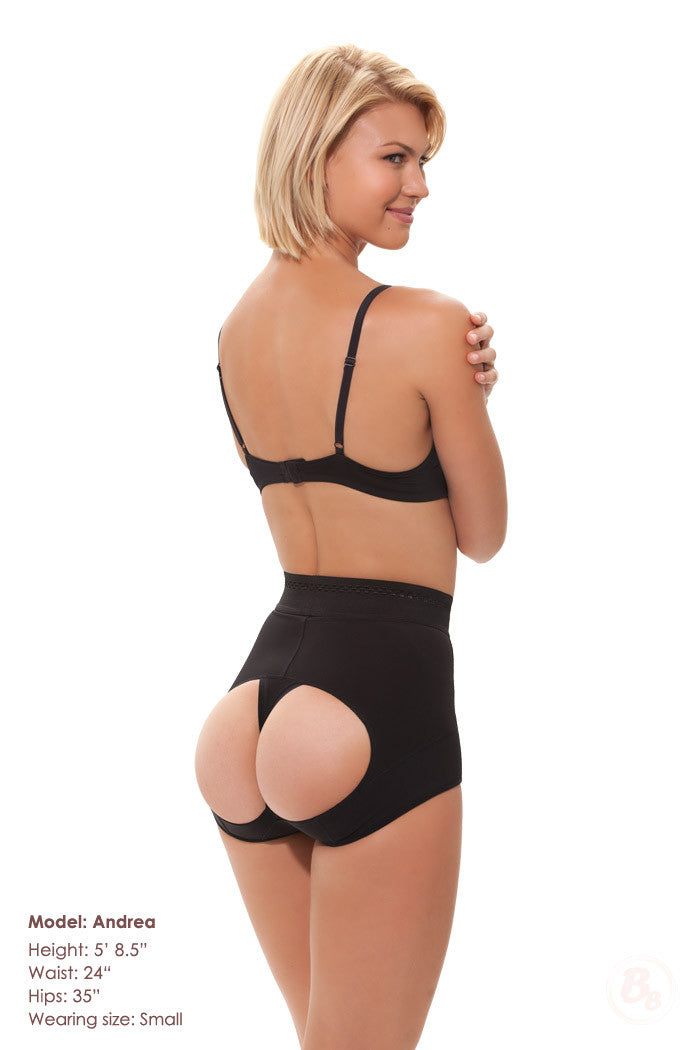 Double-O Powernet Hi-rise Panty Strong Control on model, showcasing butt lifting and smoothing features.