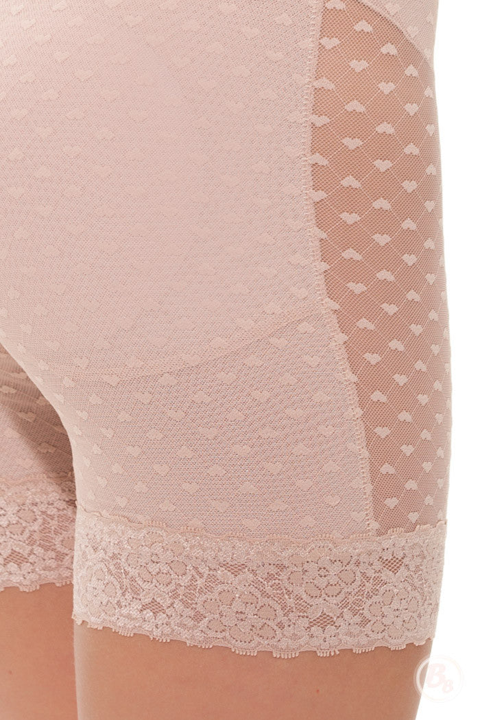 I Heart Curves® Padded Mid-Thigh Panty showcasing dainty lace trim and heart pattern with removable butt pads.