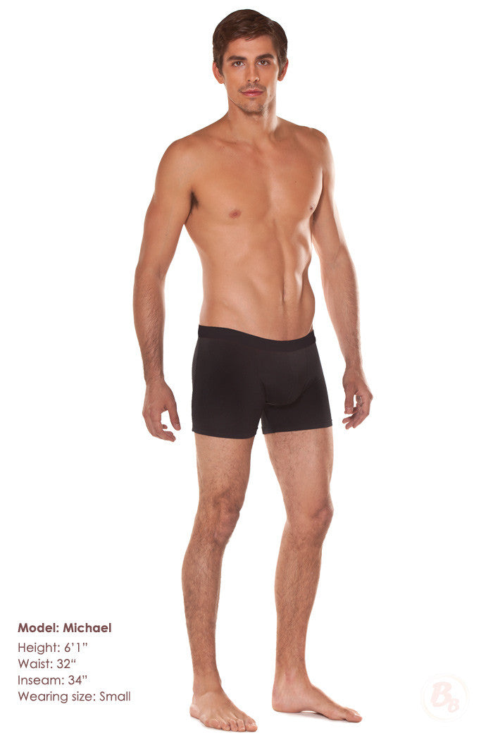 Jackpot! Men's Padded Boxer Brief (Includes Foam Front and Butt Pads) model wearing black padded underwear.