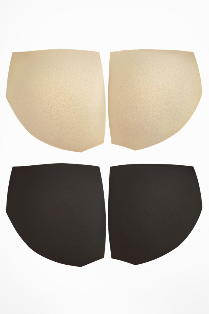 Set of foam but pads pictured in beige and black colors for bigger butt.