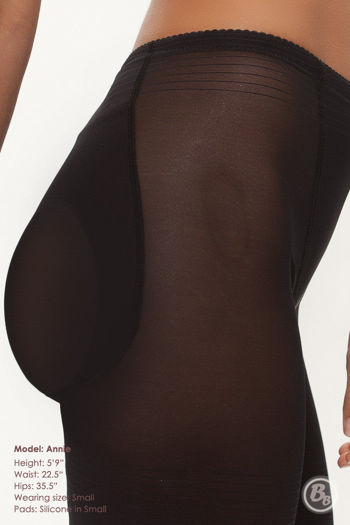 Foxy Fanny® Silicone Padded Underwear Mid-thigh Panty side view, showcasing silicone pads and sheer fabric.