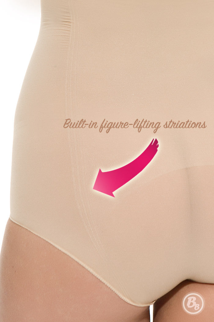 Stretch & Perfect Light Control Bodysuit featuring built-in figure-lifting striations for smoothing and slimming.