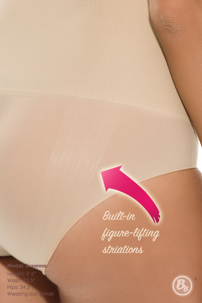 Stretch & Perfect Strong Control Seamless Bodysuit featuring built-in figure-lifting striations for smoothing and slimming.