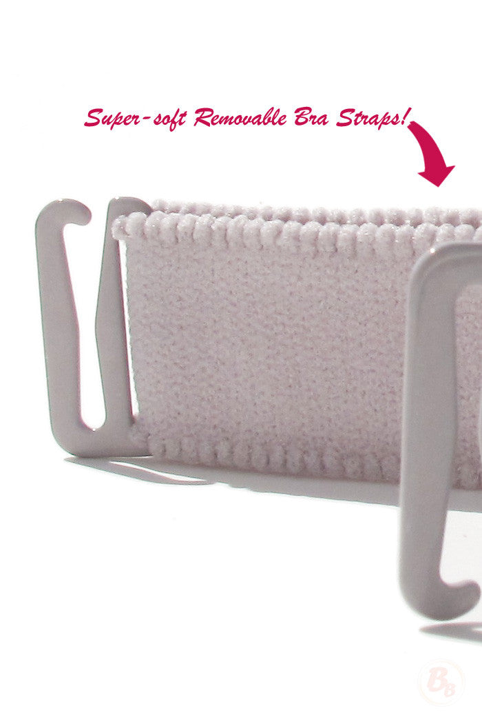 Close-up of soft, wide, detatchable, removable bra straps for extreme comfort.
